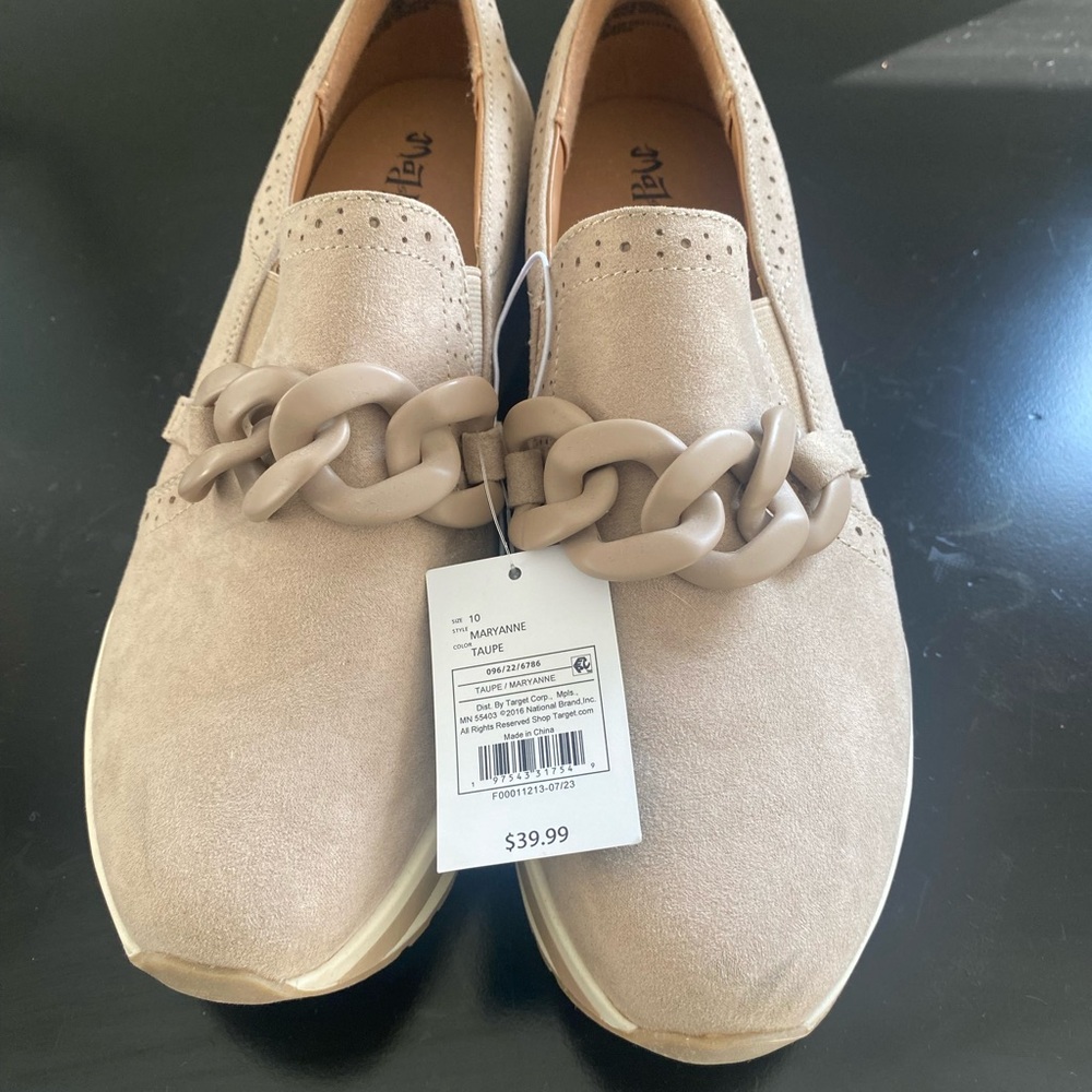 Taupe Slip-On Loafers with Chain Detail